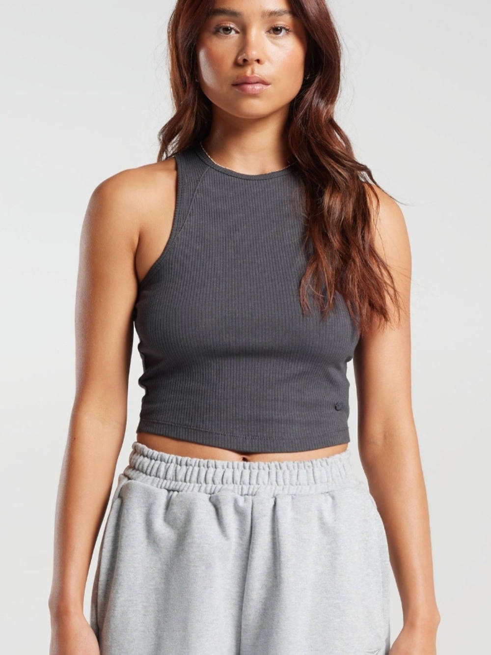 Gymshark Cotton Ribbed Midi Tank Top - Charcoal Gray